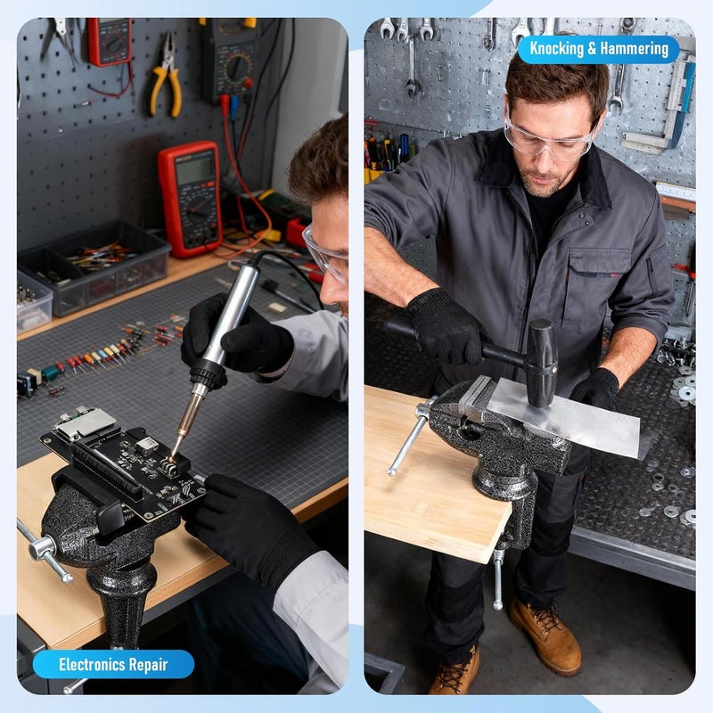 wiselifetech Bench Vise 2.5 inch Table Clamp On Vise,360° Swivel Base Heavy Duty Home Vice Bench Vise For Workbench Clamp Vise for Woodworking,Metalworking, Cutting Conduit, Drilling, Sawing - Image 4